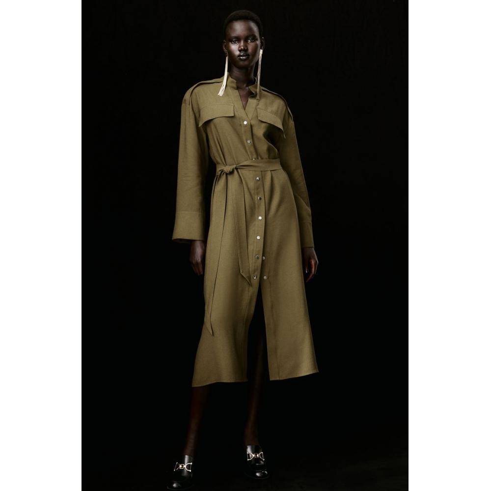 

H M Belted Dress Dark kHaki Green