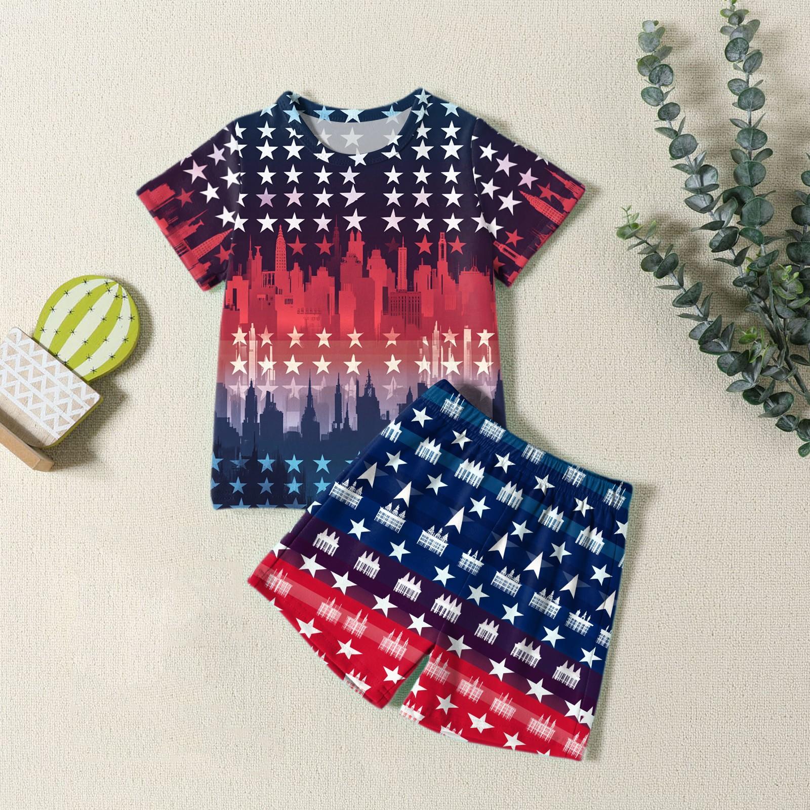 

Мода для мальчиков девочек Повседневный комплект ко Дню независимости: футболка с круглым вырезом и короткими рукавами, шорты 130