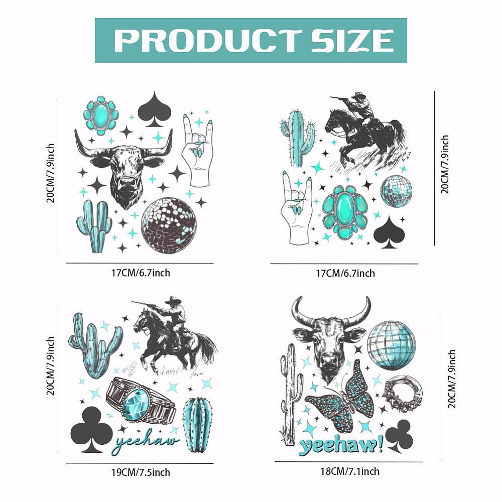 4Pcs 4 Styles Plastic Heat Transfer Film Logo Stickers Set for DIY T-Shirt Bags Hats Jackets Cattle 200x170~190mm 1pc/style