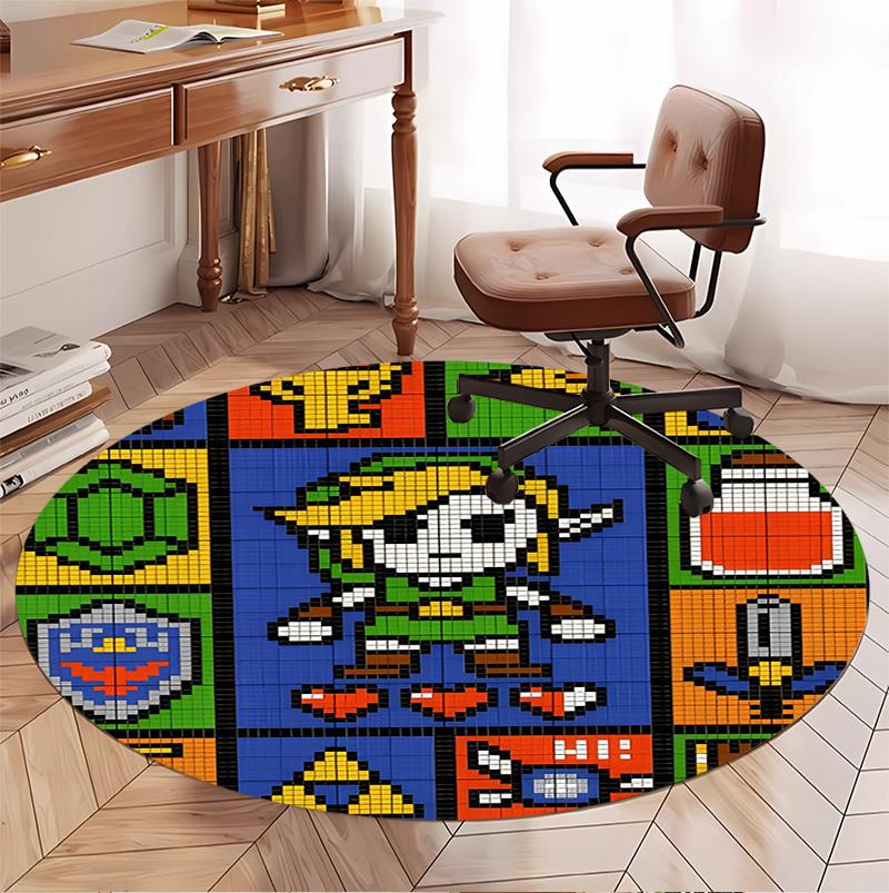 The Legend of Zelda Pattern Round Rug, Indoor/Outdoor Mat, for Picnic, Gameroom, Bedroom, Office, Living Room, Home Decor Carpet, Birthday Gift