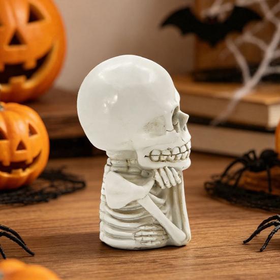 Festive Desktop Skull Figurines Skeleton Thinker Statue Halloween Decor, Funny Thinking Figurine, Dark Atmosphere Party Props Resin Sculpture for Home