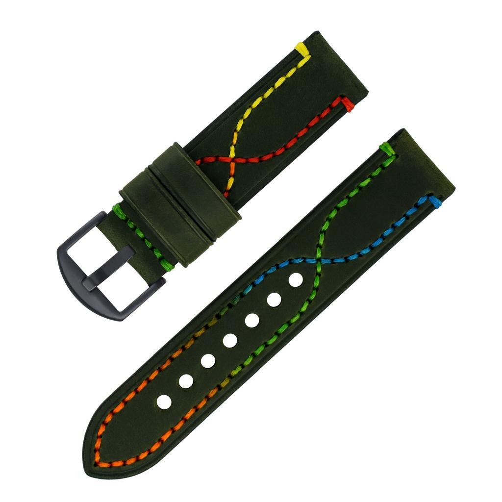 Handmade Color Thread First Layer Crazy Horse Leather Universal Watch Strap Adaptation 18 20 22 24 26mm