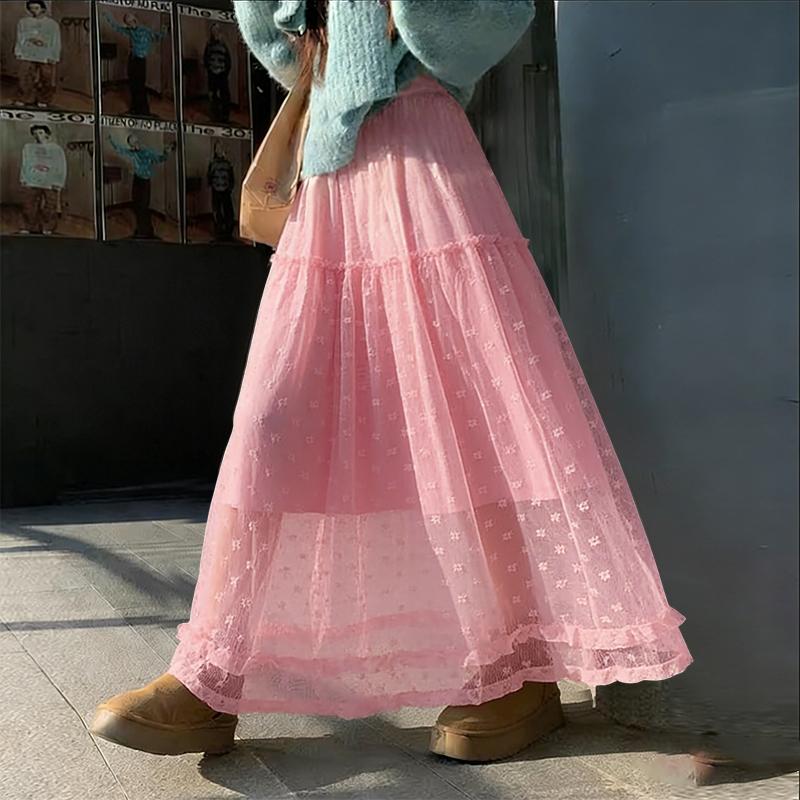 ZANZEA Women Casual Elastic Waist Loose Mesh Tulle Skirts