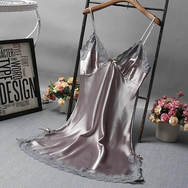 Niedliches Spitzen-Cami-Patchwork-Damen-Nachthemd Seidenkleid Schleifen Lingerie Nachthemd Damen