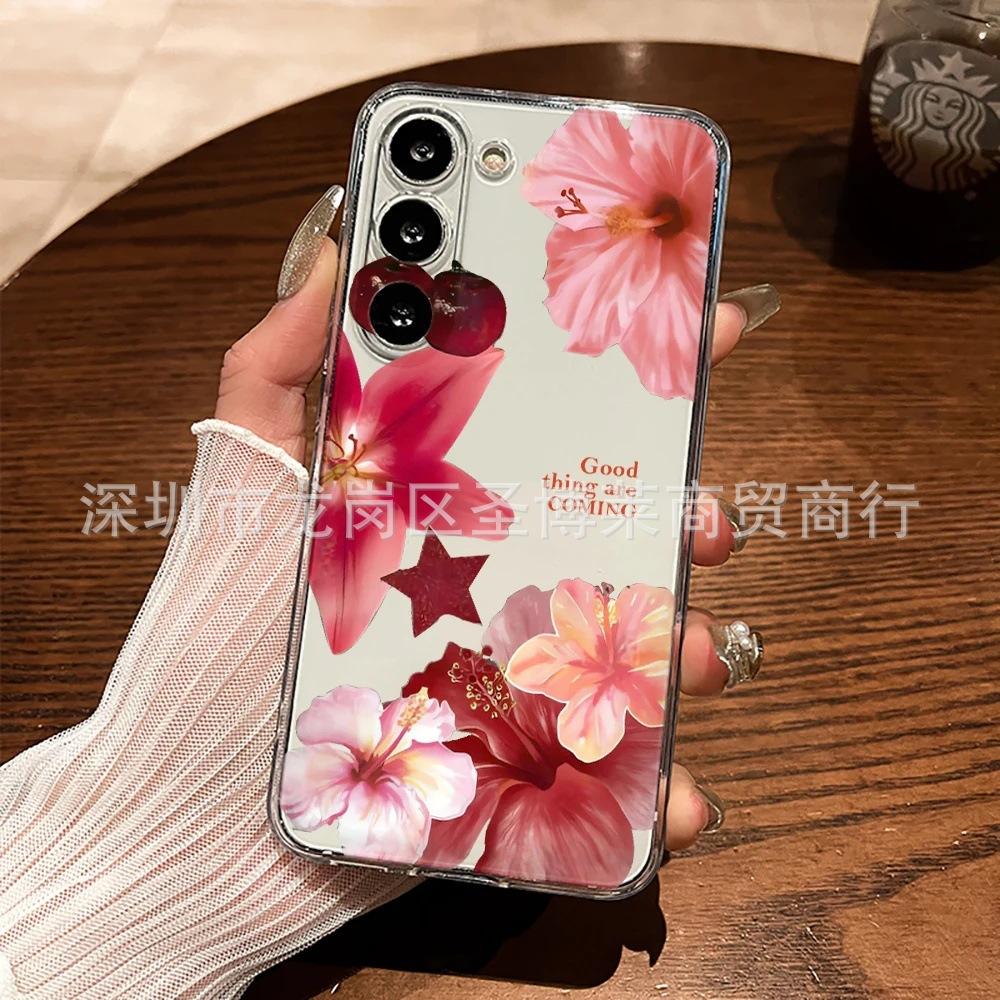 English Flower Applies To Samsung S26ULTRA Mobile Phone Case Galaxy S23 Fine Hole S25 Transparent NOTE20 Anti-drop