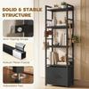 4-Tier Bookshelf, Narrow Bookcase with Drawer, 8 Hooks, Metal Frame, Black