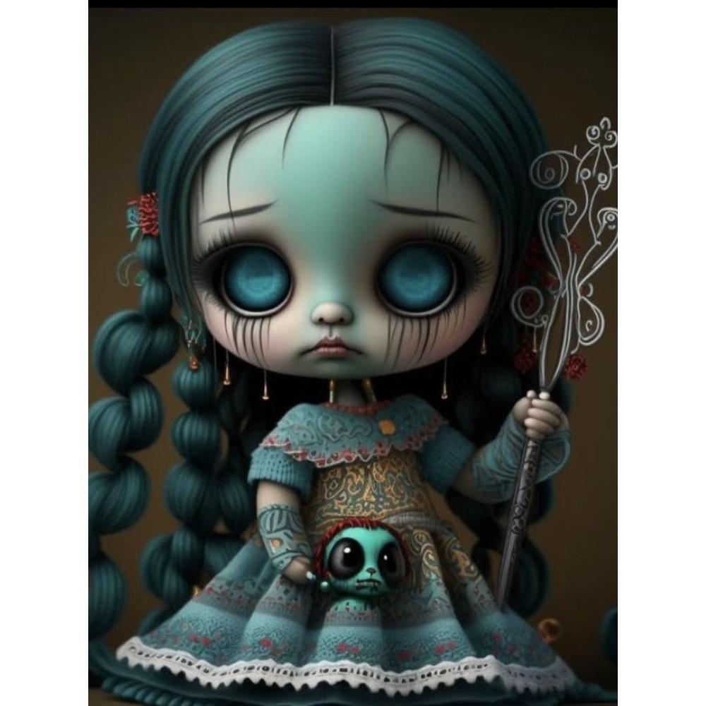 2026 New Dark Gothic Automaton Doll 5d Full Diamond Painting Skeleton Cartoon Character Crystal Cross Stitch Mosaic Home Decor