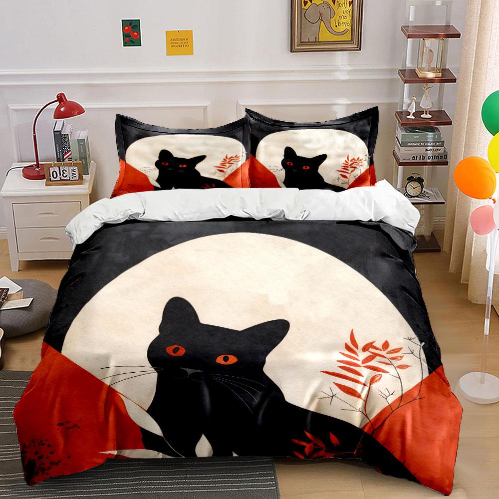 Black Cat Art Decor Trio Soft Comfortable Duvet Cover Bedding Set Included 1*Duvet Cover & 2*Pillowcases, Gift
