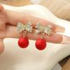 S925 Silver Needle Red Pearl Diamond Earrings - Light Luxury European and American Christmas Style