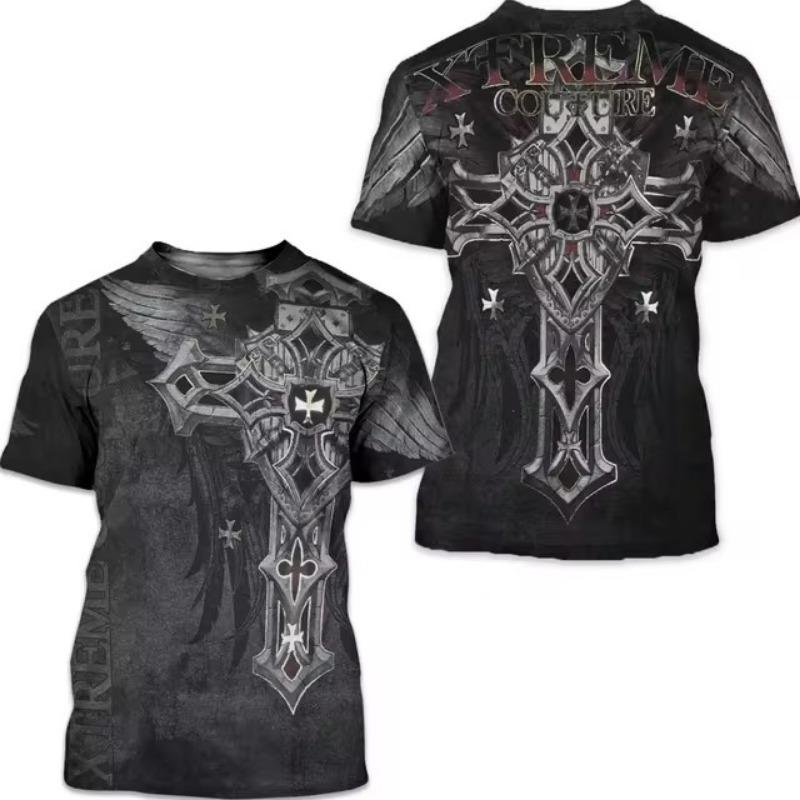 Vibrant Eagle Cross 3D Print Graphic Tee – ležérní, prodyšné, s krátkým rukávem, letní oblečení na ulici, pánské módní oblečení pro outdoorové aktivity