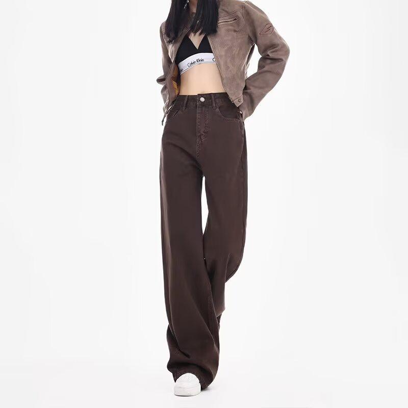 American Retro Khaki High Waist Slimming Straight Jeans for Women 2XL