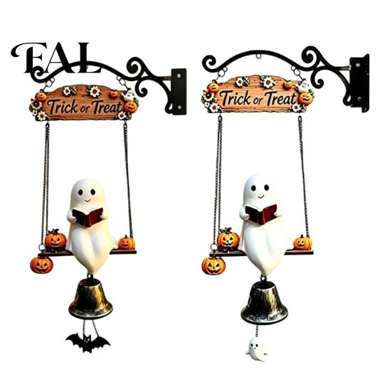 Rustikales Wandmontiertes Glöckchen Geister-Windspiel Hängend, Halloween Veranda Hof Dekoration mit Harz Metallglocke, Außendekoration Vintage Bauernhaus Ornament für