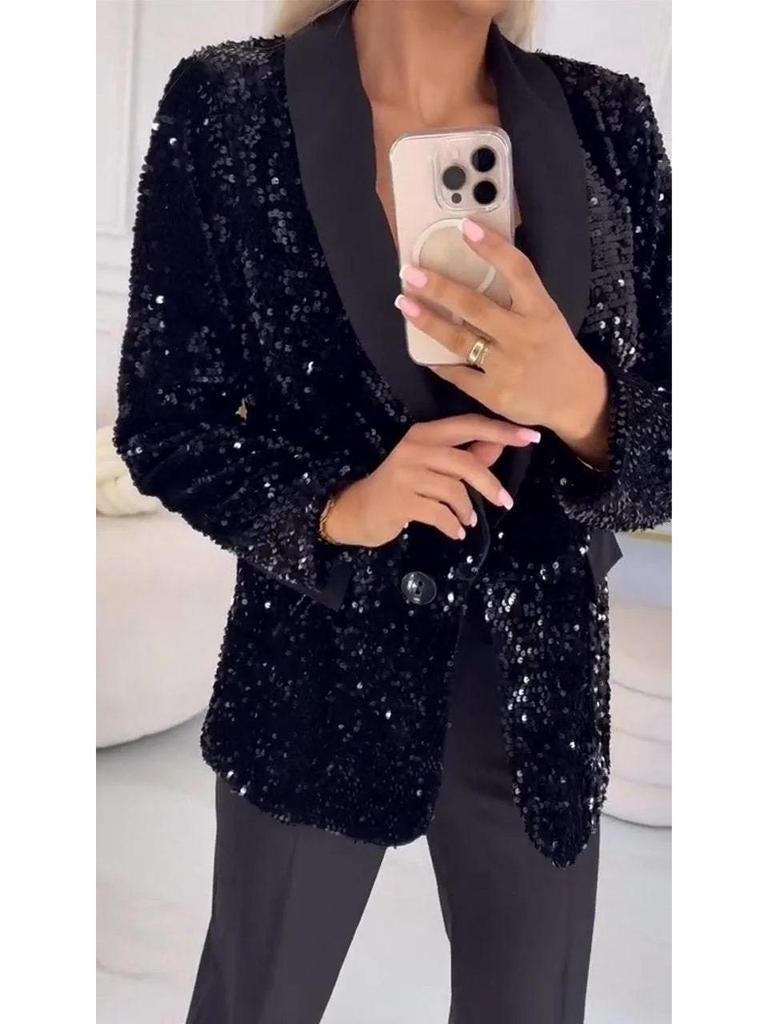 2024 Autumn/Winter European & American Fashion Sequin Lapel Blazer