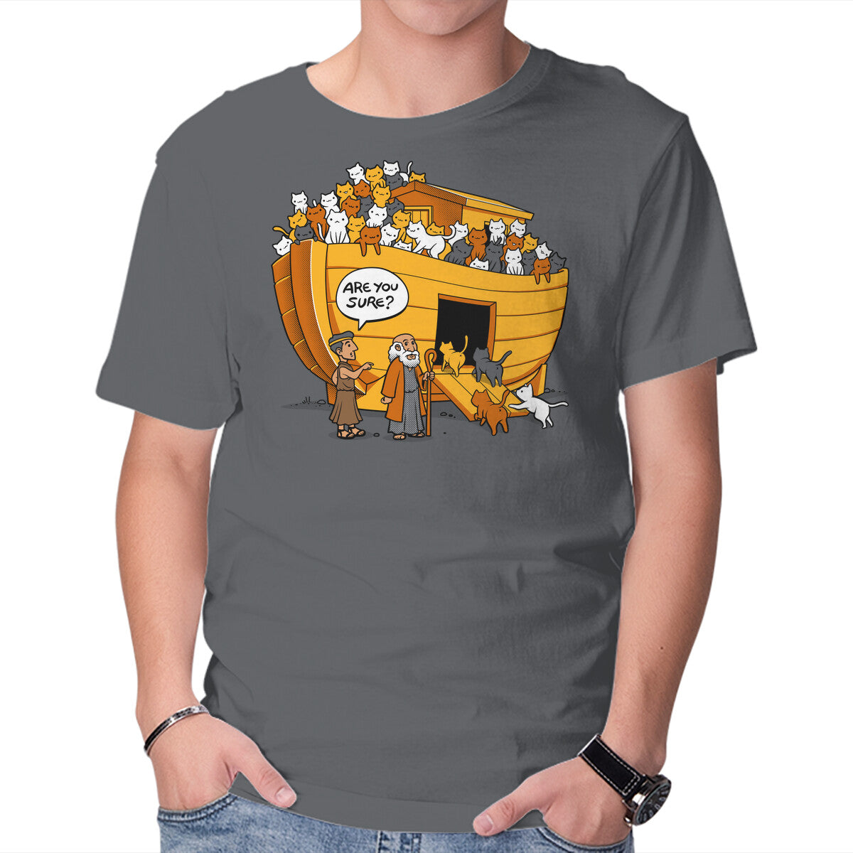 Unisex Crew Neck T-Shirt Noah s Ark Cat Graphic Short Sleeve Casual Tee XXXL