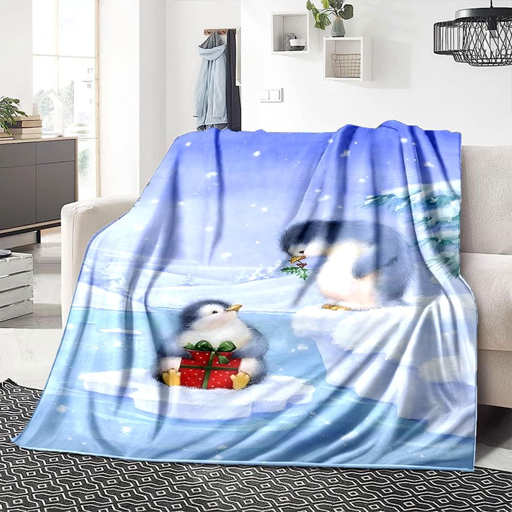 Penguin Christmas Gift Snowscape Blanket Soft Throw Blanket For Home Bedroom Bed Sofa Travel Office Solid Christmas Blanket
