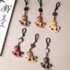 Becoming Rich Zodiac Horse Key Chain Cartoon Handmade Rope Wood Phone Chain Lanyard Sandalwood Chinese Style Key Ring New Year