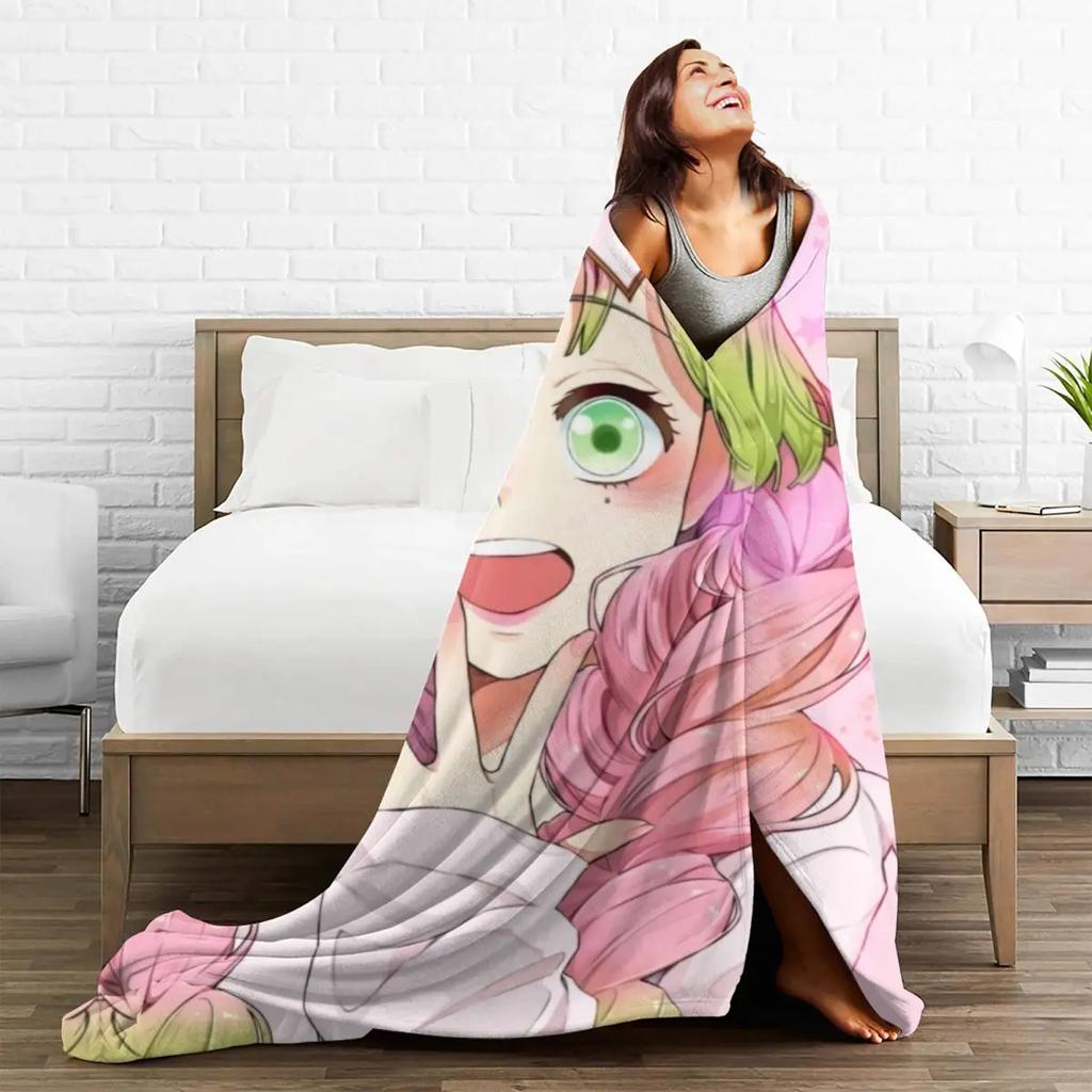 Demon Slayer Kimetsu No Yaiba Blanket Cover Velvet Cute Kanroji Mitsuri Anime Lightweight Throw Blanket for Home Couch Bed Rug