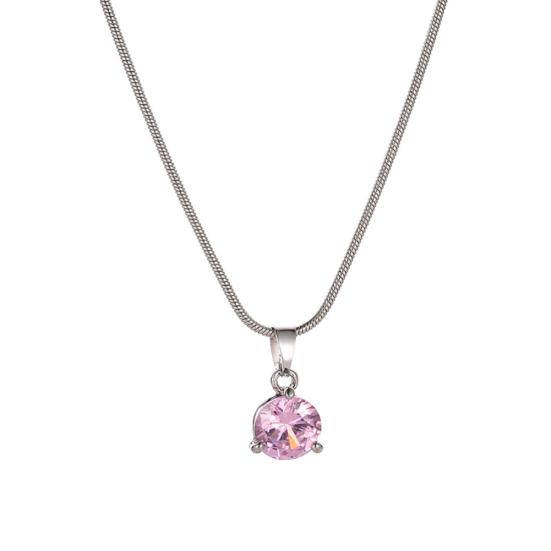Women Round Cubic Zirconia Pendant Chain Necklace Hoop Earrings Jewelry Set