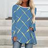 Plus Size Women Spring Geometric Pattern Printed Comfy Long Sleeve Round Collar T-shirt Casual Baggy Mid Length Tee Tops