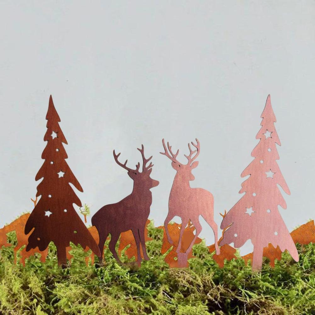 Rost Kunst Outdoor Weihnachtsdekorationsset Mit Bäumen Und Hirschen 4 Stück