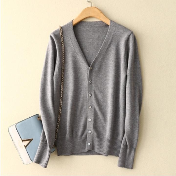 Spring and Autumn Women's Korean Version of The Blouse  Solid Color Fashion V-neck High-end Knit Cardigan Short Section Plus Size