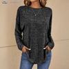 Maglione a Maglia Autunno Europeo 2025 - Girocollo, Costine, Manica Lunga, T-shirt Vestibilità Larga