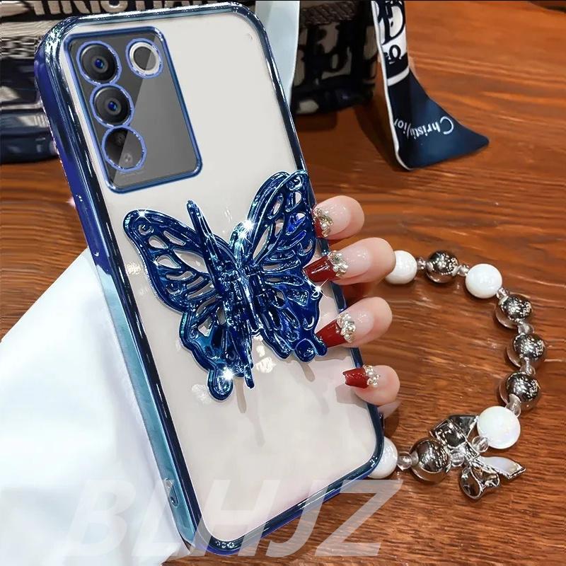 Butterfly Bracelet Phone Holder Bead Bracelet Glitter Case for Vivo V50 V40 V30 V60 Lite Pro Y39 Y29 Y19S Y04 Y03 Y28 Back Cover