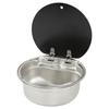 RV Sink Single Bowl Stainless Steel Hand Wash Basin Sink with Tempered Glass Lid for Caravans Camper