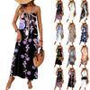 Women Sleeveless Floral Geometric Print Maxi Dress Spaghetti Strap Casual Home Vacation Dress Lightweight Summer Dress
