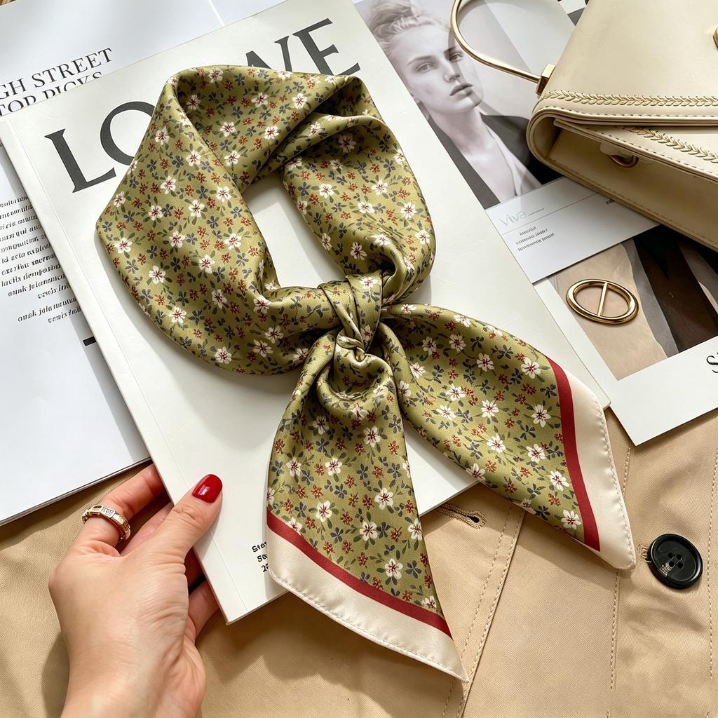 Autumn and winter Maillard cashew square scarf silk scarf women's shirt versatile neck small scarf tied hair decorative scarf