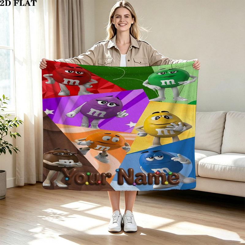 1PC M&M's Custom Name Patterned Flannel Blanket Suitable For All Seasons for Home Decor Warmth and Comfort Gifts Holiday Present