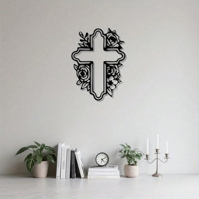 Metall-Wandkreuz Vintage Blumeneisen-Dekor Geschenk für Zuhause