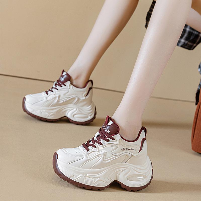 Γνήσια Δερμάτινα Λευκά Παπούτσια Γυναικεία Μόδα Αθλητικά Παπούτσια Αναπνέοντα Επίπεδα Παπούτσια Πλατφόρμας Μάρκα Γυναικεία Ύψος Αύξησης 9cm