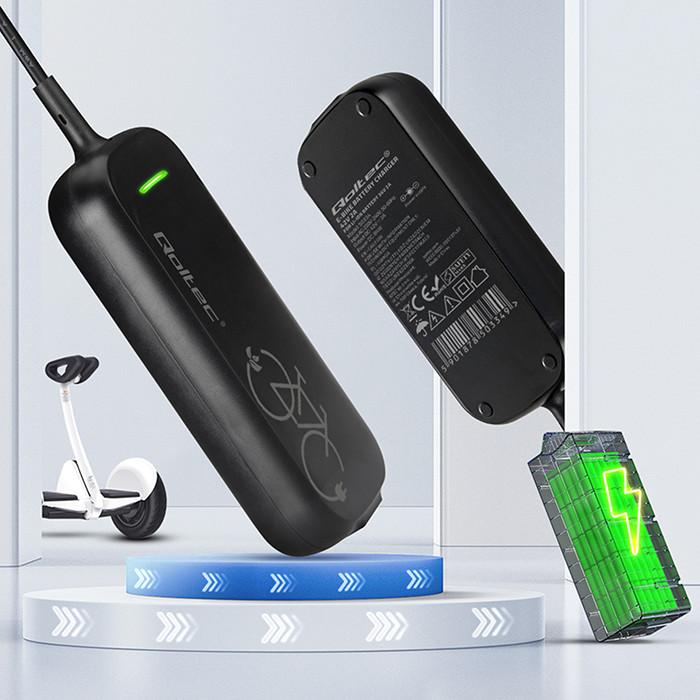 Qoltec Fast Charger for Electric Scooter Bike 36V | 42V | 2A | 5.5*2.1 | Waterproof + Power Cable
