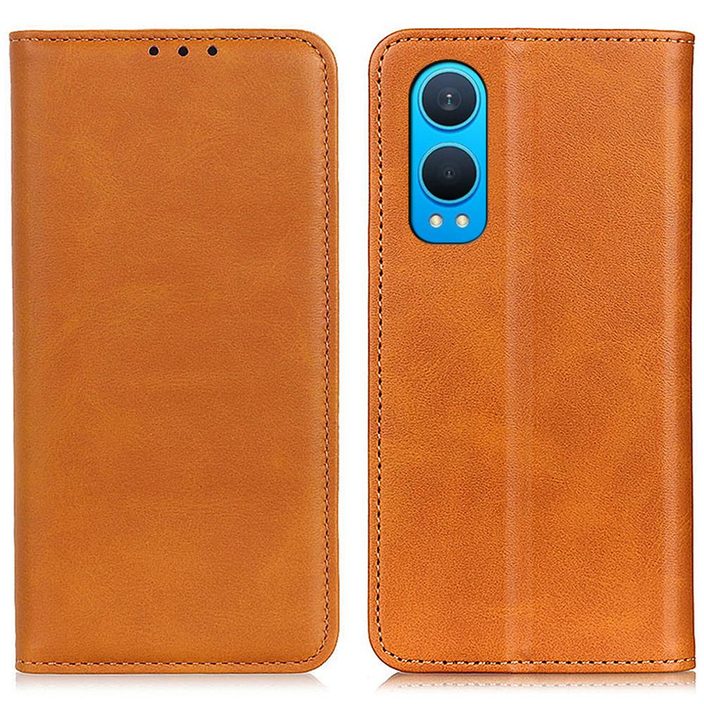 

For OnePlus Nord CE4 Lite 5G/Oppo K12x 5G (China) Wallet Case Cowhide Texture Split Leather Phone Cover Brown