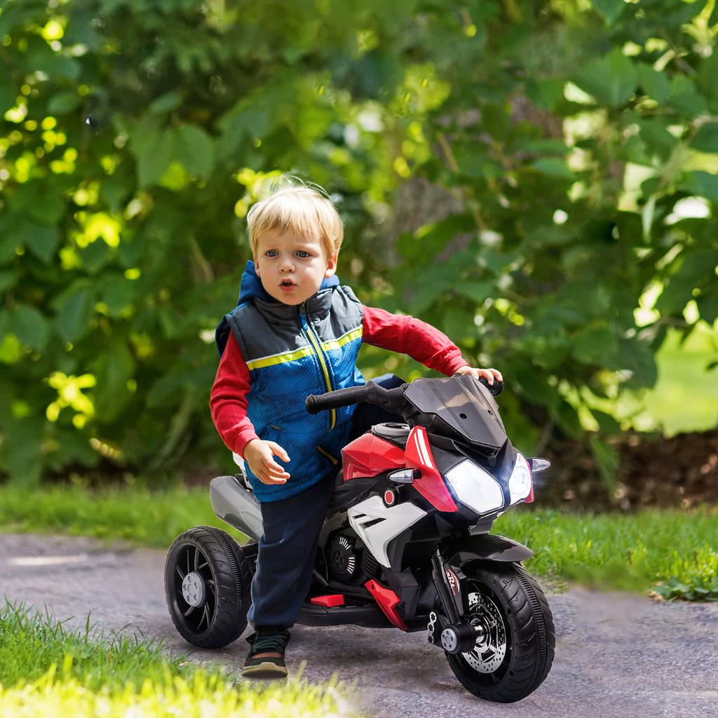 Electric Kids' Motorcycle, Lights & Sounds, 3 km/h, Rechargeable, Plastic & Metal, Black/Red