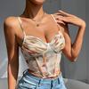 Retro francouzský potisk korzetové tílko s kosticemi – Sexy evropský a americký styl vesta pro horkou dívčí módu
