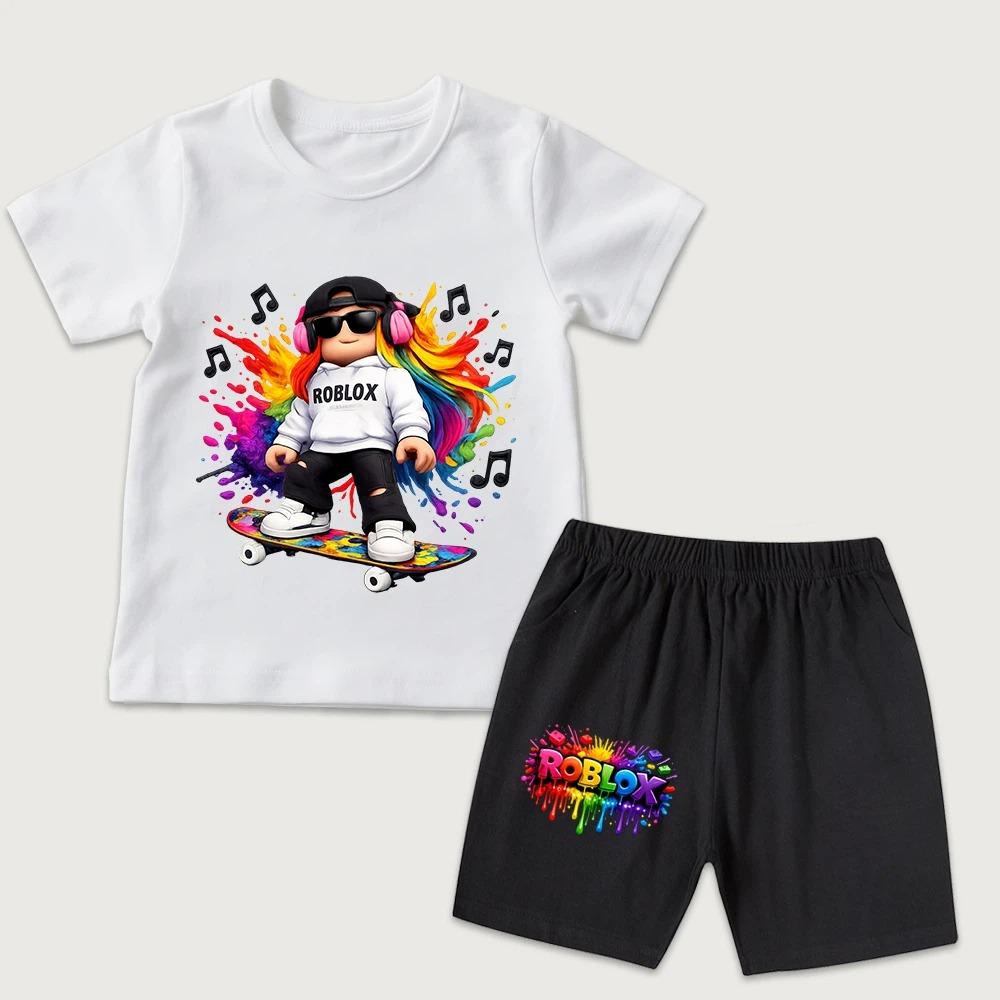 Cartoon Game Character Boys Printed Men's T-shirt and Shorts 2 Piece Set Summer Casual Outfit for Men's and Women's Clothing