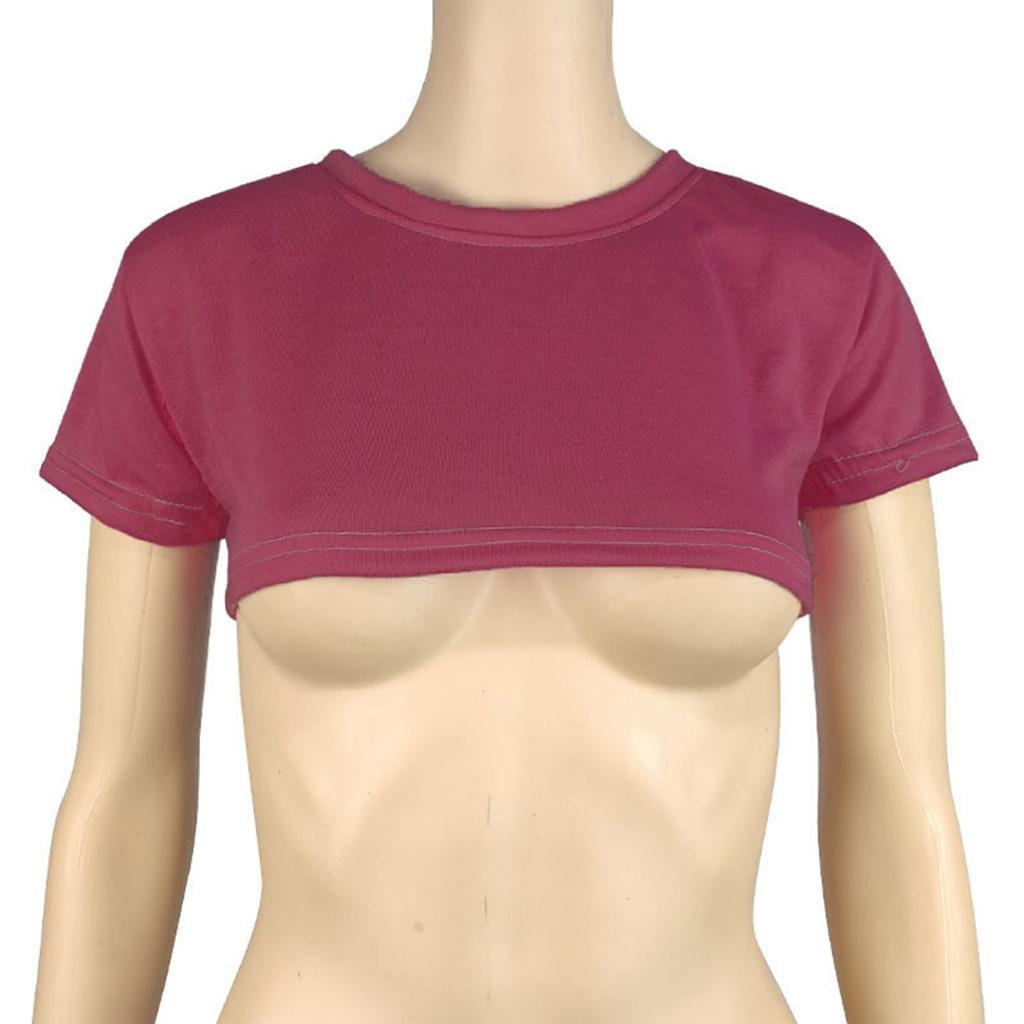 Damen Two Yuan Einfarbiges Brust-Kurz-T-Shirt Süßes Tag Sexy Crop Kurzarm-T-Shirt