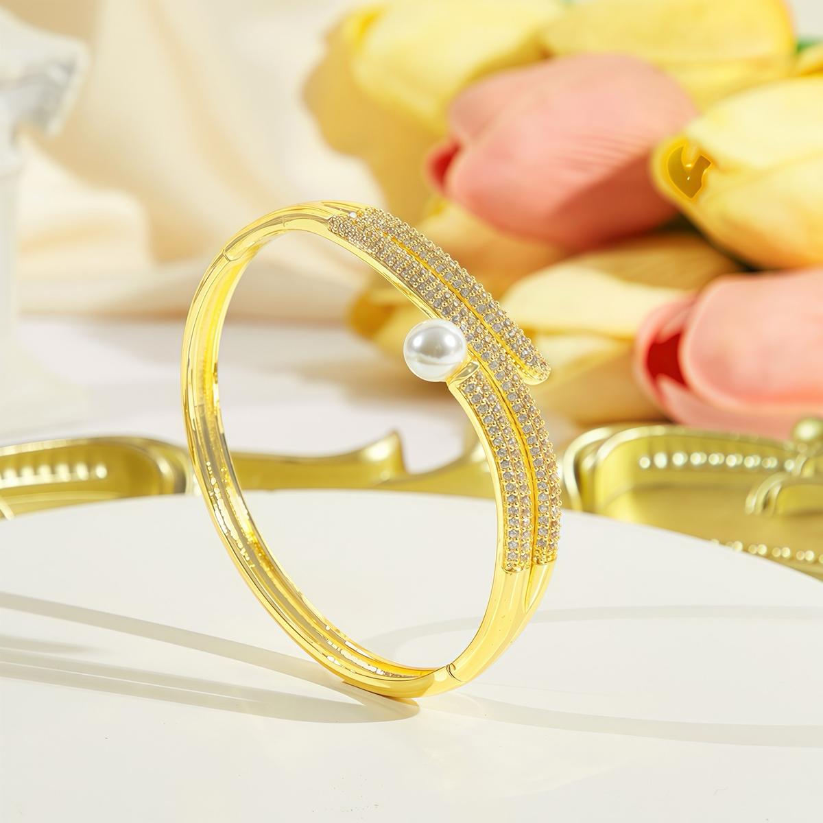 

CMM высококачественные шикарные художественные украшения, золотой браслет с фианитом и цирконием, браслет с подвесками, искусственный жемчуг, украшения для банкета, вечеринки, свадьбы, аксессуары для женщин золотой