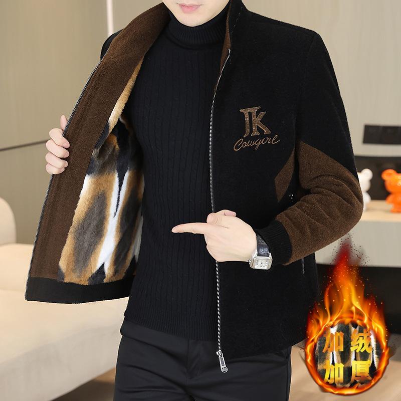 Men s Fleece-Lined Stand Collar Jacket, Autumn/Winter 2025 Trendy Short Casual Coat L