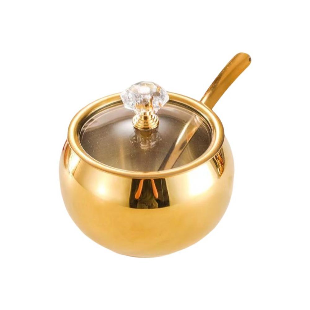 Wide-mouth Kitchen Condiment Pots with Soup Spoon Condiment Container Spice Jar Dining Table