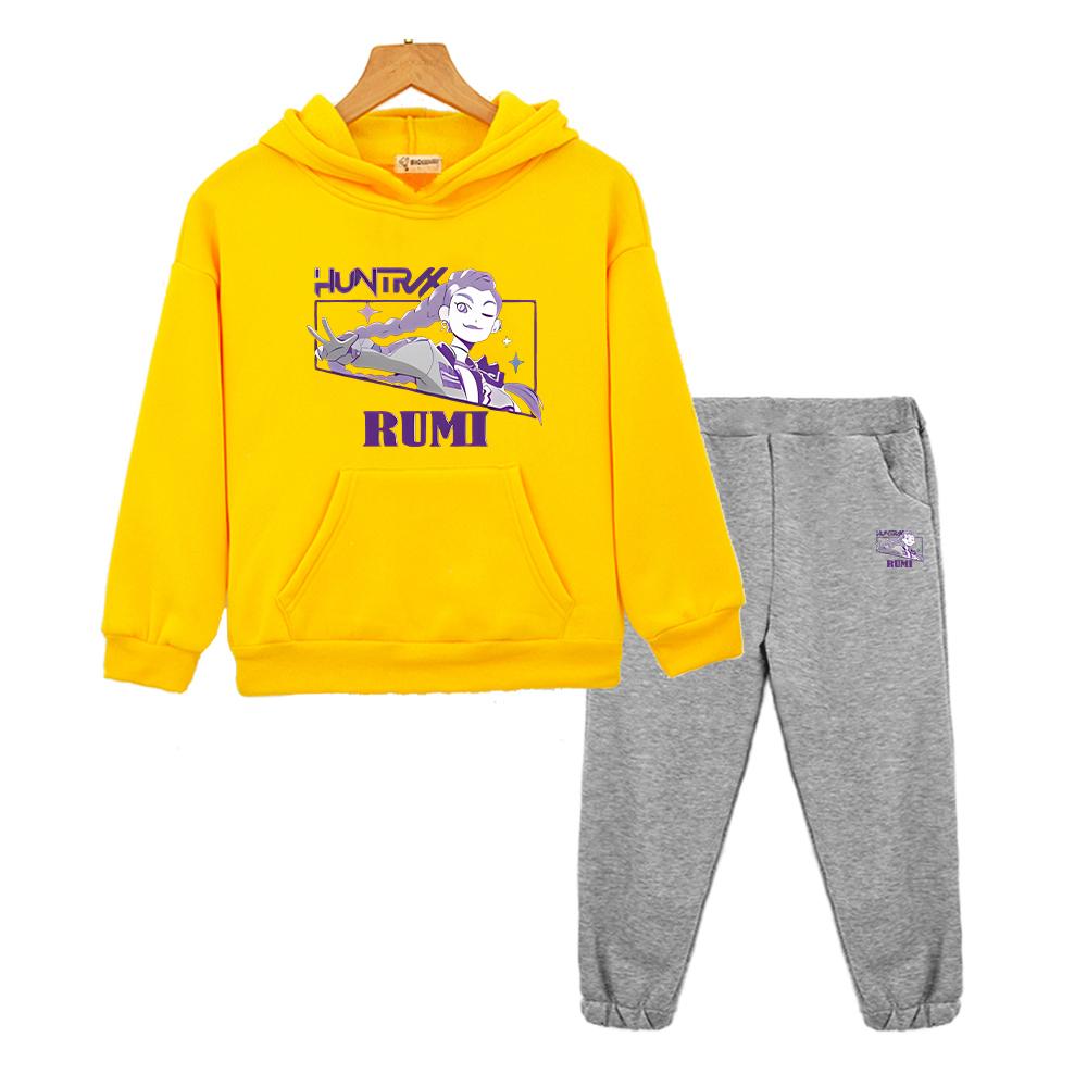 Kpop Demon Hunters Print Hoodie Fleece Sweatshirt Jacket 2pcs pullover+Pant Boys Girls Hooded Spors Sets Kids Boutique Clothes