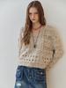 MAXZA Pearl Mix V-Neck Heathered Crochet Crop Knit