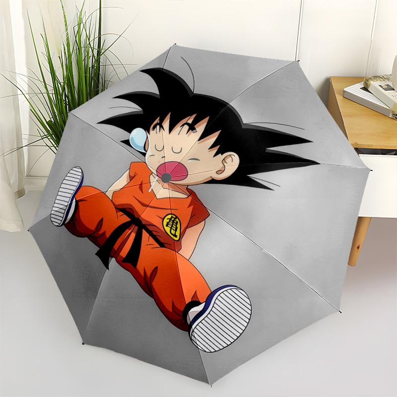 1 PC Automatic Folding Umbrella - Cute Cartoon Son Goku Pattern Portable Foldable Design With 8 Ribs Christmas Birthday Gifts