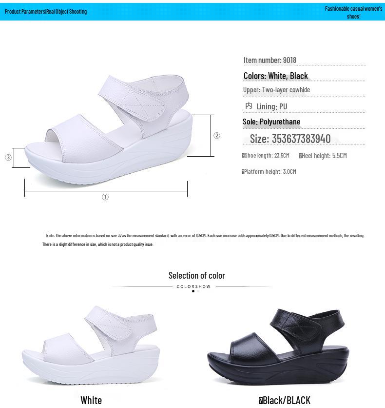 2025 Summer Women's Genuine Leather Platform Sandals - Fashionable Thick Sole Casual Shoes for Students