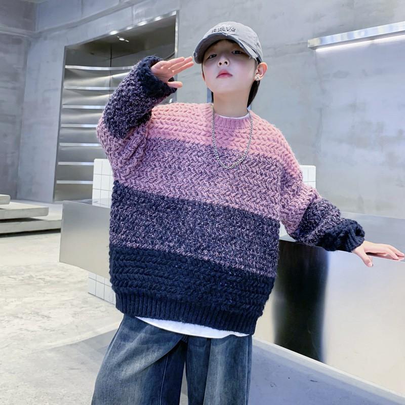 Boys Winter Gradient Sweater Korean Style Thick Knit Top Kids