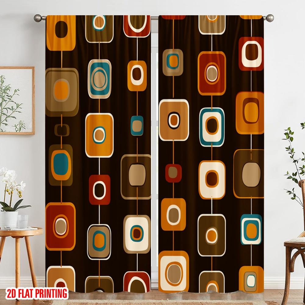 2pcs  2D plane printing Curtains&Window Treatment Retro Geometric Rings Versatile Polyester Fabric (without rod) Decorations