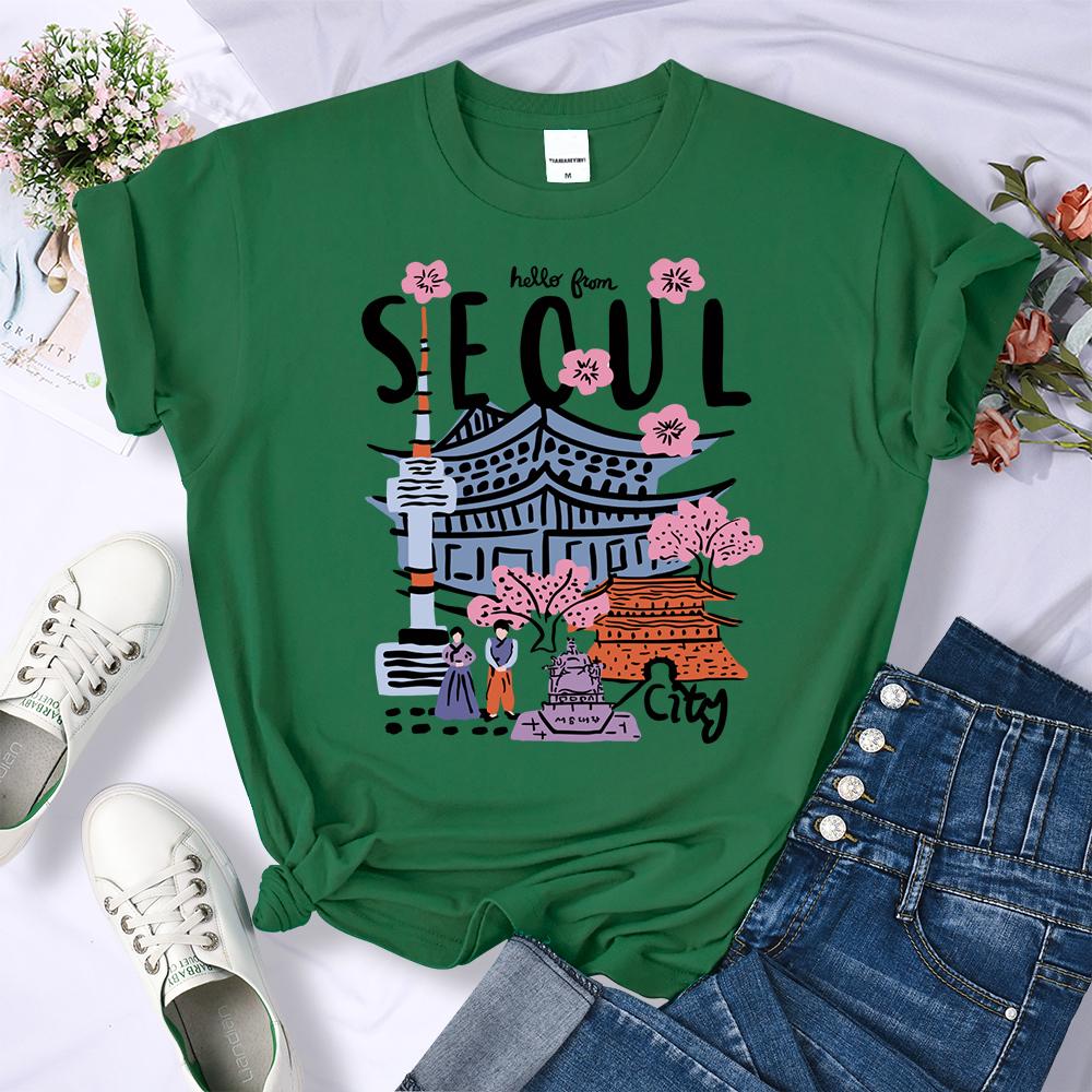 

Seoul Beautiful Scenery Print Tee Shirt Woman Soft Summer Streetwear O-Neck Hip Hop T Shirt Multicolor Sports Short Sleeve 4XL
