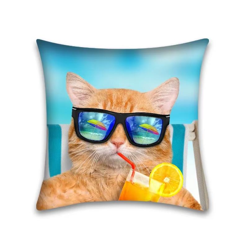 Double Sided Animal Print Pillow Cover Cute Anime Cat Design for MultiScene Sofa Office and Home Decor 45cmx45cm